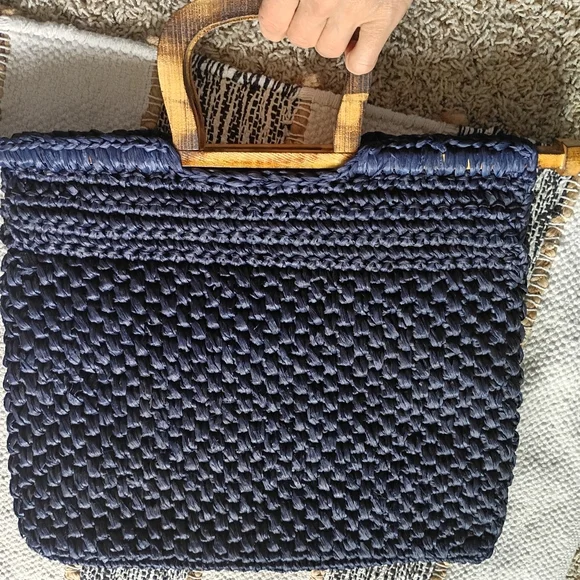 Walborg Made In Italy Woven Tote with Wood Handles Vintage - Picture 8 of 10